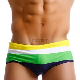 Men's Swimwear Hot Mens Push Up Pad Swimsuit Sexy Water Repellent Gay Bikini Shorts Striped Swimming Shorts d240424