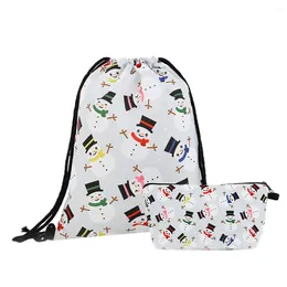 Drawstring Christmas Red Cartoon Old Man Snowman Candy Tote Child Gift Bag Sports Waterproof Backpack For Men Women Students