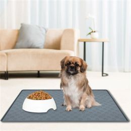 Feeding Pet Placemat Dog Food Bowl Mat Cat Feed Mat Dog Paw Pattern Waterproof Silicone Dog Mat Feeding Placemat Feeder Pad Accessories