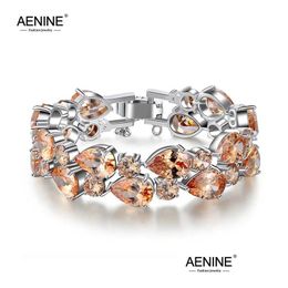 Bangle Bracelets Aenine Luxury Double Rows Water Drop Cubic Zirconia Stone Bangles For Women Classic Jewellery Gift Armbanden B15029 De Dh1Pw