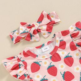 Clothing Sets Baby Girls Summer Shorts Flying Sleeve Strawberry Floral Print Romper Headband