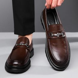 Luxury Brand Spring Genuine Leather Shoe for Mans New Men Flat Business Wedding Formal Shoes Slip-on Shoes Gentleman's Stylish