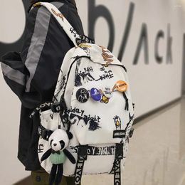 Backpack Cool Women Men Graffiti Pattern Trendy Lady Travel Badge Harajuku Bag Female Male College Girl Boy Student