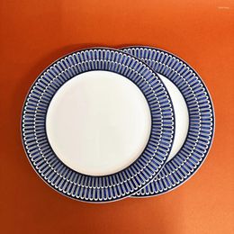 Plates 2 Pcs Porcelain 10.5 Inch European Retro Tableware Western Flat Plate Bone China Home Round Ceramic Steak