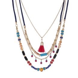 Necklaces Bohemian Multi Color Layers Necklaces Colorful Beads Tassel Maxi Long Ethnic Chain Jewelry Statement Necklace For Women Collar