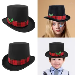 Berets Adult Kids Christmas Black Flat Top Hat Women Men Holiday Stage Performance Costume Festive Party Cosplay Po Props