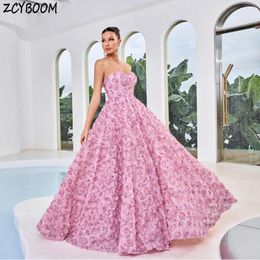 Party Dresses Charming Strapless Flowers Sleeveless Open Back Evening Dress 2024 A-Line Floor Length Sweep Train Zipper Prom