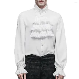 Men's Casual Shirts Men Vampire Victorian Renaissance And Blouses Solid Black White Gothic Ruffled Stand Collar Medieval Blouse Tops Shirt