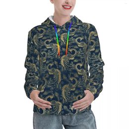 Women's Hoodies Gold Peacock Casual Unisex Retro Animal Print Y2k Cute Hoodie Spring Street Style Classic Sweatshirts Oversize Clothing