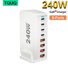 Chargers TQUQ 240W USB Desktop Charger 8Ports GaN3 Fast Charger with 4 USBC +4 USBA, 100W Laptop Power Adapter for MacBook, iPhone 15