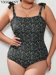 Women's Swimwear VigoJany 2024 Print Tied Strapped Plus Size Women Sexy Push Up One Piece Swimsuit Backless Summer Big Bathing Suit