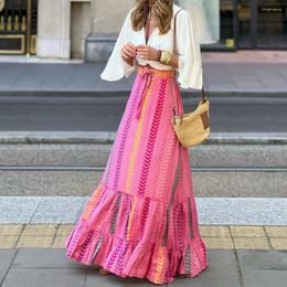 Skirts Pink Skirt Women Ruffle Soft Breathable Washable Non-Fading Elastic Waist All-Match Loose Casual Maxi Streetwear