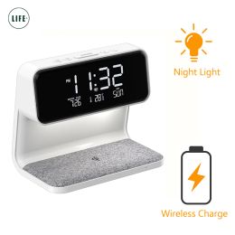 Accessories Qi Wireless Charger LED Table Lamp 12W Night Light Adjustment Brightness Bedside Lamp With Alarm Clock Temperature Date Time