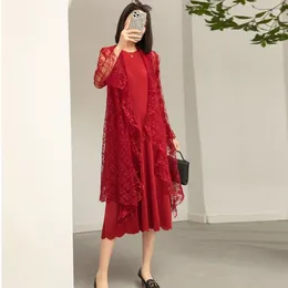 Casual Dresses Miyake Women's Mesh Shawl Sleeveless Dress Two-piece Office Fashion Clothing Summer
