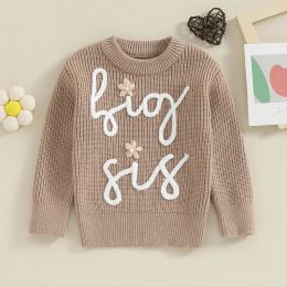 Sweaters Baby Girl Knitted Sweater Toddler Girls Big Sister Letter Embroidery Jumper Crew Neck Long Sleeve Knitwear Winter Warm Knit