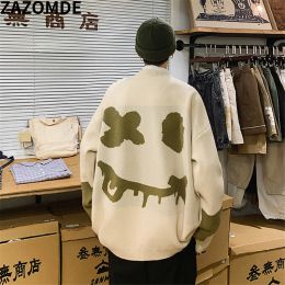 Sweaters ZAZOMDE Autumn Winter Sweater Coat Men Oversized Knitted Cardigan Sweaters Smile Casual Long Sleeve Hip Hop Knit Pocket Clothing