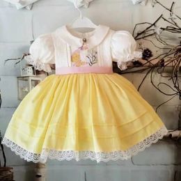 012Y Baby Girl Summer Butterfly Embroidery Turkish Vintage Yellow Dress for Birthday Easter Eid Holiday Casual Pography 240416