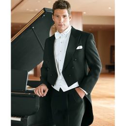 Jackets Fashionable Custom Made Black Tailcoat Groom Groomsmen Men Wedding Party Suits Prom Bridegroom (Jacket+Pants+Vest)