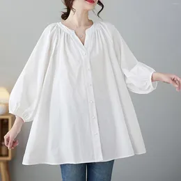 Women's Blouses Elegant White Shirts Women Long Sleeve Loose Oversized Lantern Lady Office Tops Casual Medium Length Shirt