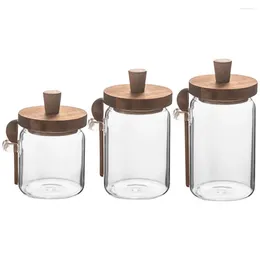 Storage Bottles 3 Sets Glass Sugar Holder Salt Multi-use Seasoning Pot Pepper With Lid Spoon