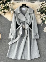 Women's Trench Coats Windbreaker Coat For Women Spring Autumn High-end Simple Solid British Style Double Breasted Slim Fit Mid-Length Woollen