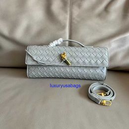 Womens Long Clutch Andiamo With Handle BotegaVeneta Intrecciato Leather Top Handle Clutch With Metallic Knot Closure Width 31cm Handbags With Cross Body Strap 5JQG