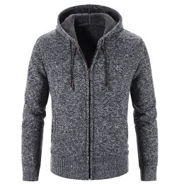 Sweatshirts Mens Autumn Winter Warm Thick Fur Lined Hooded Hoodie Slim Fit Zip Up Coat Jacket Sweatshirt Solid Knitted Men Sweaters