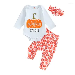 Clothing Sets Pudcoco Baby Girls Fall Outfit Long Sleeve Letters Print Romper With Pumpkin Pants And Headband Halloween Clothes 0-18M