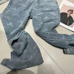 Women high waist logo letters print designer denim jeans long pants trousers SMLXL