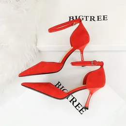 Dress Shoes Concise & Elegant Women High Heels Suede Two-Piece Heeled Sandals Pointed Toe Spike Small Heel 8cm Ladies Pumps 2024 Size 43