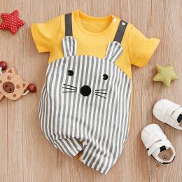 One-Pieces Summer Boys And Girls Cute Cartoon Strap Mouse Cotton Comfortable Casual Short Sleeve Baby Bodysuit