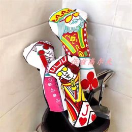 Aids Leather Waterproof Golf Wood Headcovers, King and Queen, Knight and Poker Head Covers, Driver 1, 3 UT, Protection