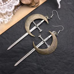 Dangle Earrings Gothic Sword For Women Men Vintage Moon Dagger Long Earings Goth Punk Fashion Jewelry Halloween Accessories