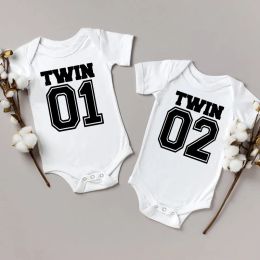 One-Pieces Twin 01 02 Print Twins Matching Baby Bodysuit Boys Girls Gift for Twins Twin Boys Jumpsuit Wear Unisex Newborn Baby Shower Gifts
