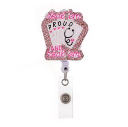 Fashion Key Rings Cute Pink Rhinestone Retractable ID Holder For Nurse Name Accessories Badge Reel With Alligator Clip2283027