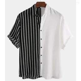 Men's Casual Shirts 2024 Fashion Summer Striped Short Sleeve Tops Color Matching 3D Blouse Oversized Clothing Hawaiian