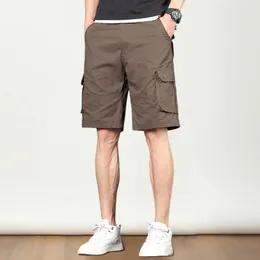 Men's Shorts Men Summer Cargo Button Zipper Multi Pockets Design Casual Straight Wide Leg Knee-Length