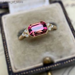 Band Rings Trendy Square Inlaid Red Zircon Engagement Luxury Dazzling Gold Colour Party Wedding for Women Jewellery H240424