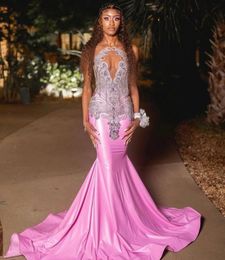 Pink Long Sparkly Mermaid Prom Birthday Gala Dresses 2024 Luxury Diamond Gillter Evening Ceremony Dress vestidos de noche