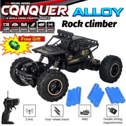 Cars 1:16 4WD RC Car With Led Lights Remote Control Cars Buggy Off Road 4x4 Radio Control Alloy Trucks Boys Toys for Children