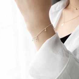 Bracelets Real 925 Sterling Silver Cross Charms Bracelet Female Gift Fashion Crystal Women's Bracelets & Bangles Silver Jewellery