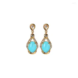 Stud Earrings S925 Sterling Silver Gold-plated Turquoise Light Luxury Temperament Personality Aquarius Ladies