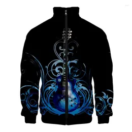 Men's Jackets Guitar Music 3D Digital Printed Stand Collar Zipper Jacket Men/Women Long Sleeve Streetwear Coat Fashion Est Clothes