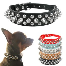 Cool Spiked Rivet Studded PU Leather Dog Pet Collars For Small Medium Dogs and Cats Puppies 5 Colours XXS XS S M L 240418