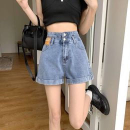 High Waisted Rolled Edge Denim Shorts for Women's Summer New Loose and Slimming Wide Leg A-line Oversized Design Hot Pants