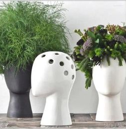 Vases European Creative Head Abstract Ceramic Vase Ornaments Home Livingroom Table Furnishing Crafts El Office Figurines Decoration