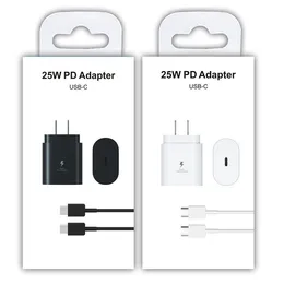 25W PD Charger for Samsung S23 S22 S21 NOTE 20 Super Fast Charging Adapter USB C Quick Charge Socket US EU with Retail Package