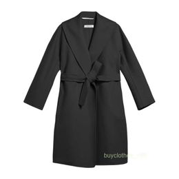 Designer Coats Cashmere Coats Luxury Coats MAX Maras Womens Navy Blue Pure Double Layer Wool Long Robe Coat