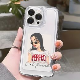 iPhone 15 XS Max 14Pro Max 7Plus 13 12Pro 11 Shockproof Transparent Case with Full Coverage, Creative Cartoon Girl with WOW Girls Graffiti Art Design