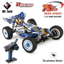 Cars WLtoys 124017 V8 1:12 4WD 75Km/H RC Racing Car One Hand Remote Control Drift HighSpeed Brushless Motor OffRoad Toys Kids Gift